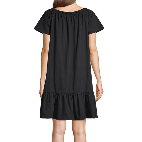 NWT Lands End Womens Black Cotton Off Shoulder Ruffle Hem Swim Cover SIZE XSMALL - Picture 3 of 10